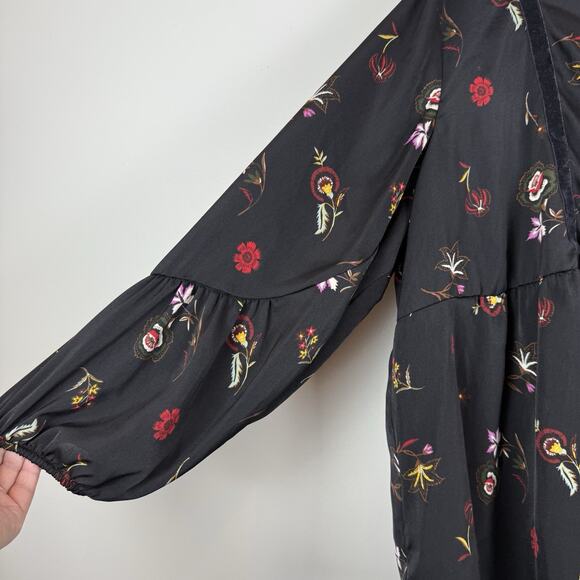 Old Navy Floral Peasant Blouse Top Womens XXL Plus Black Velvet Trim Whimsigoth - Picture 3 of 8